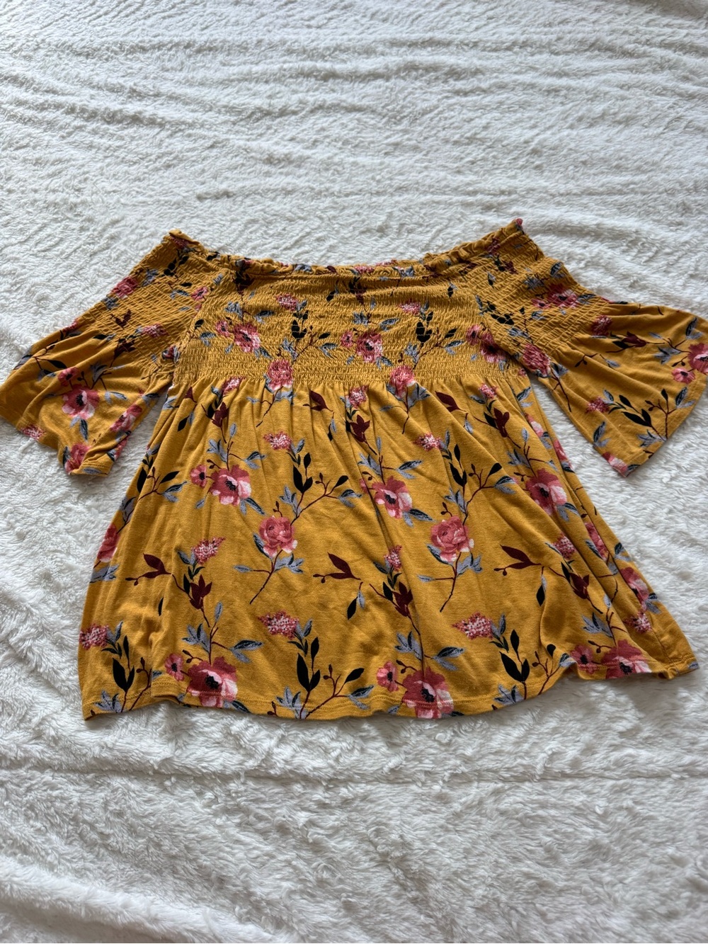 Rewind Mustard Floral Off-Shoulder Blouse